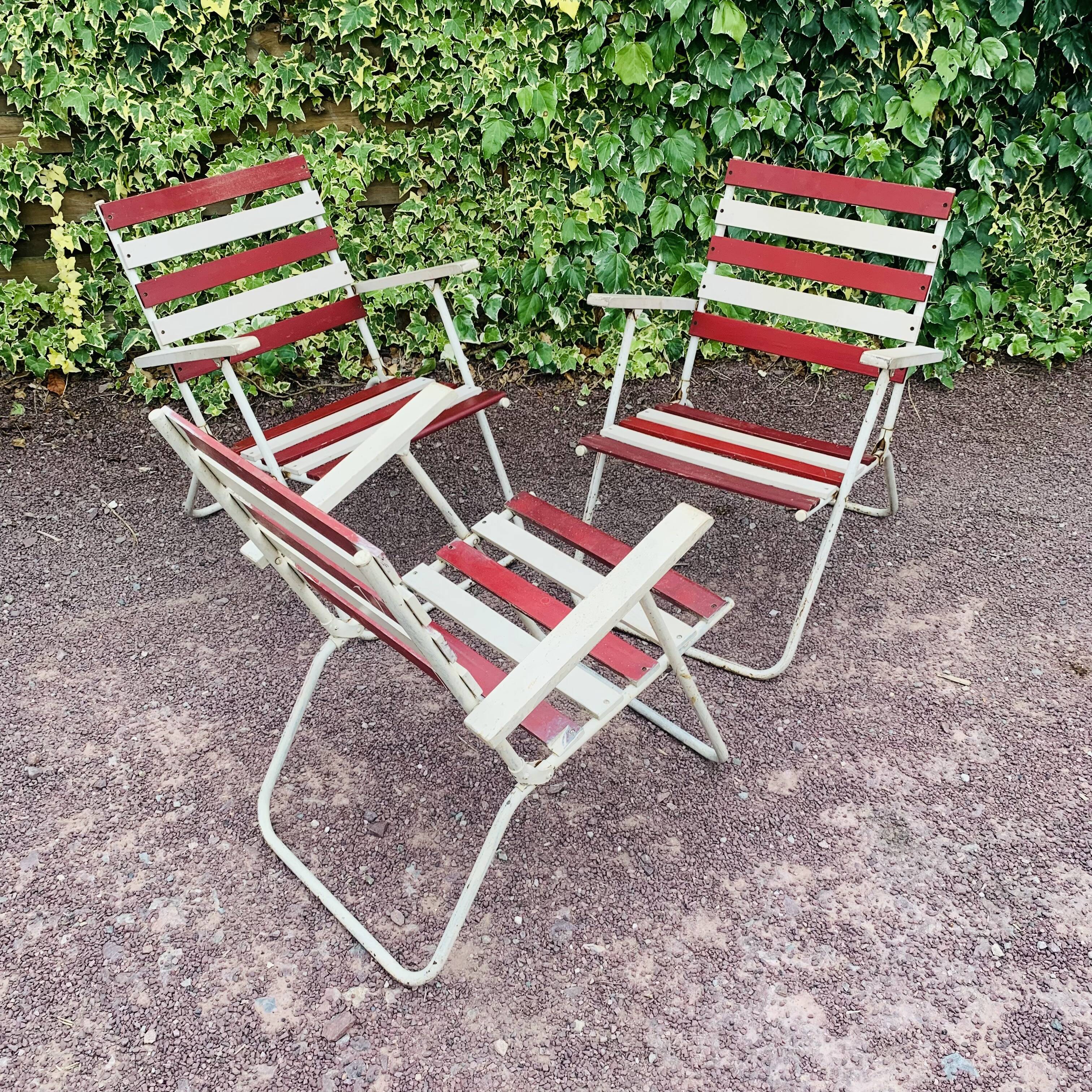 Set of 3 folding garden armchairs