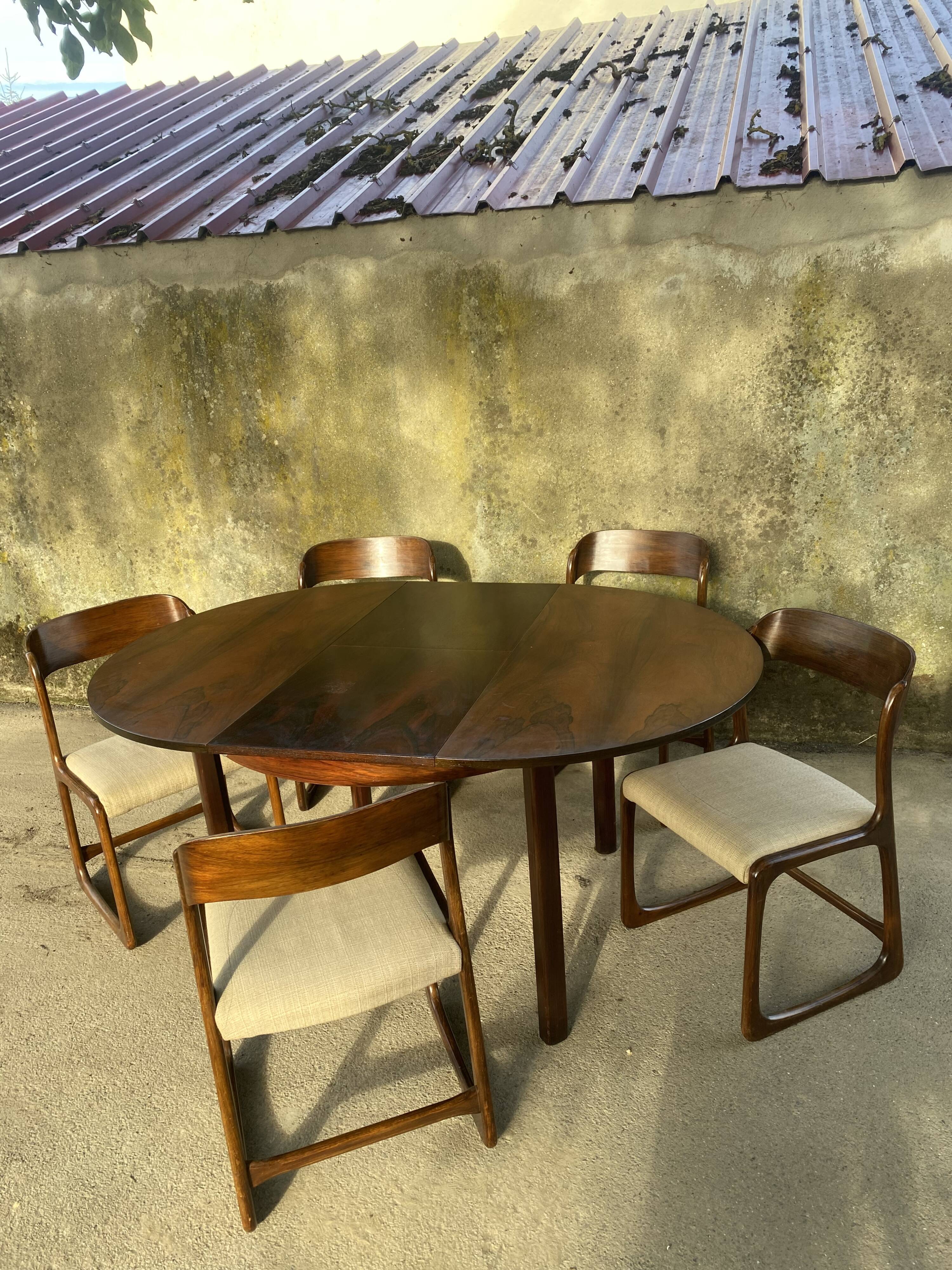 Vintage Baumann sleigh chairs with table