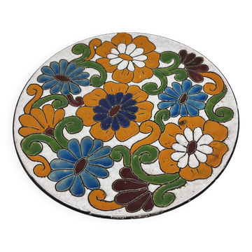 Vintage Talavera style plate in colored enamels
