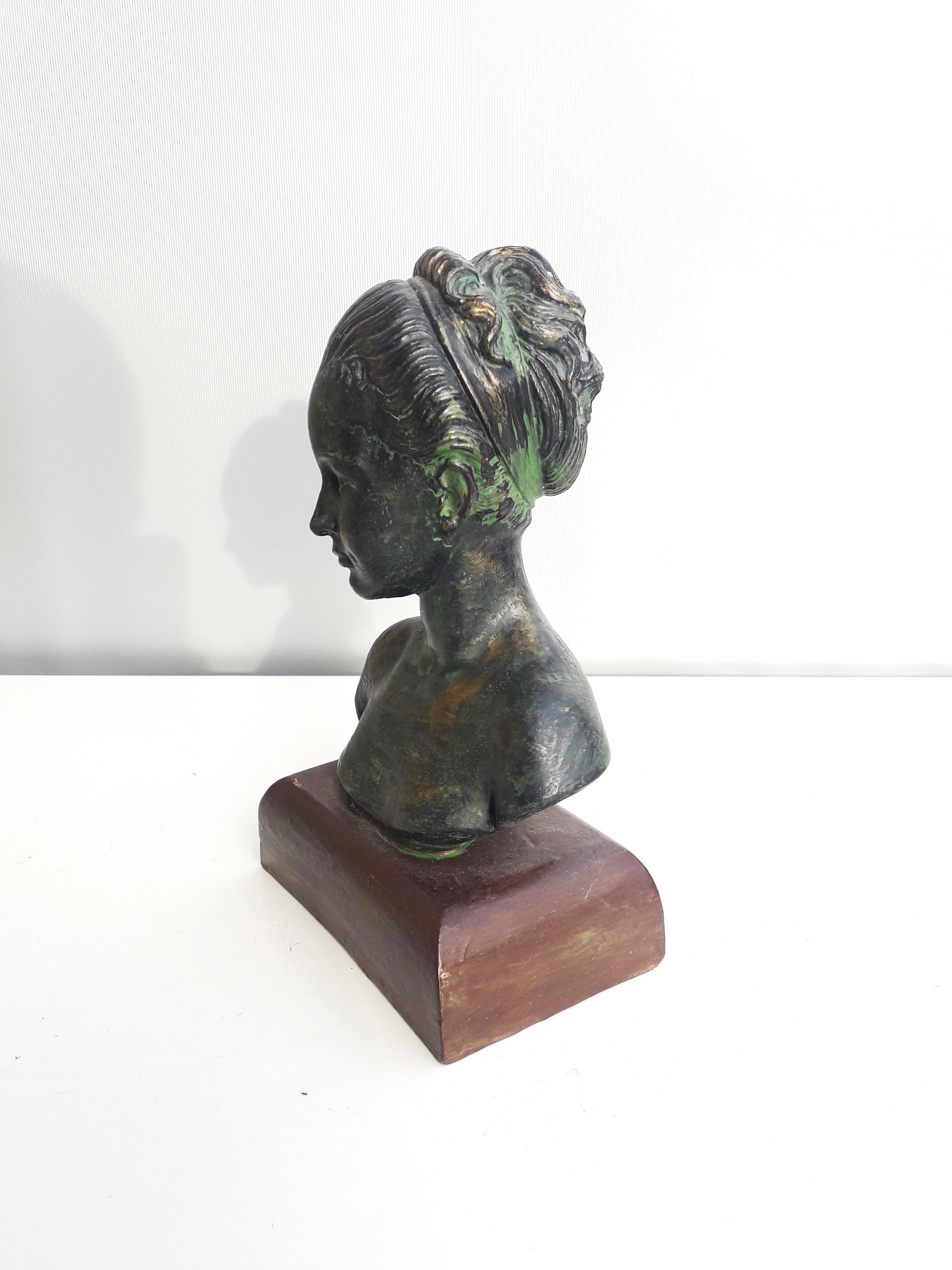 Woman bust in plaster antique bronze effect circa 1960