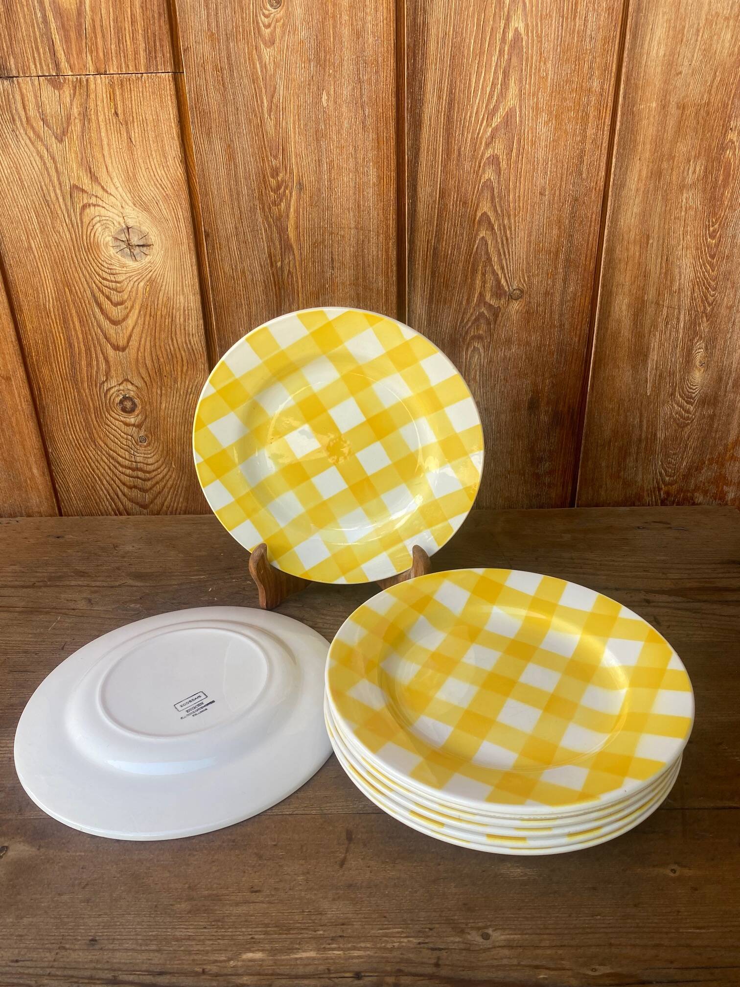 Set of 8 flat plates Digoin Sarreguemines model Scottish yellow year