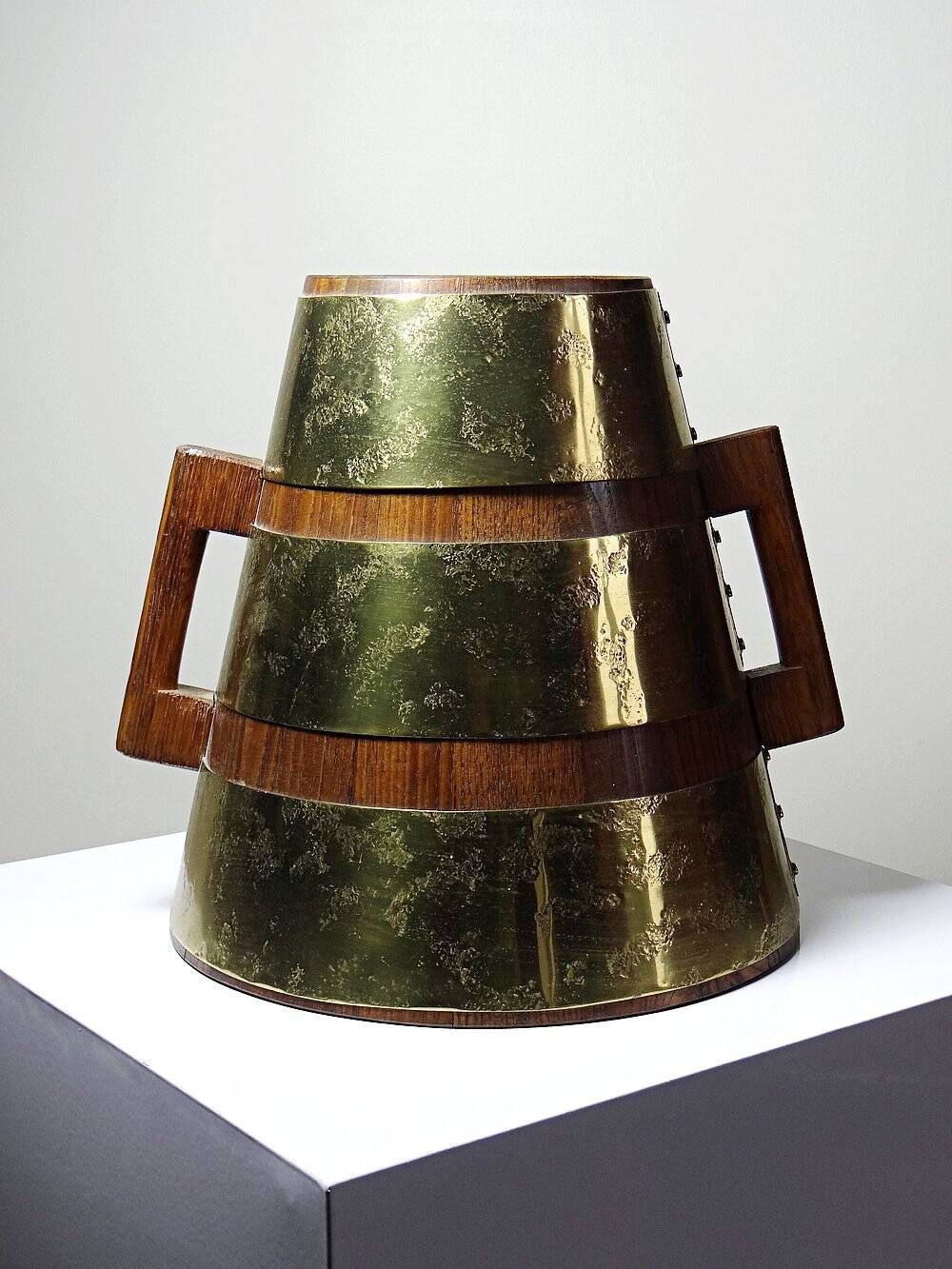 Large handcrafted wooden and brass via ferrata, traditional vintage style