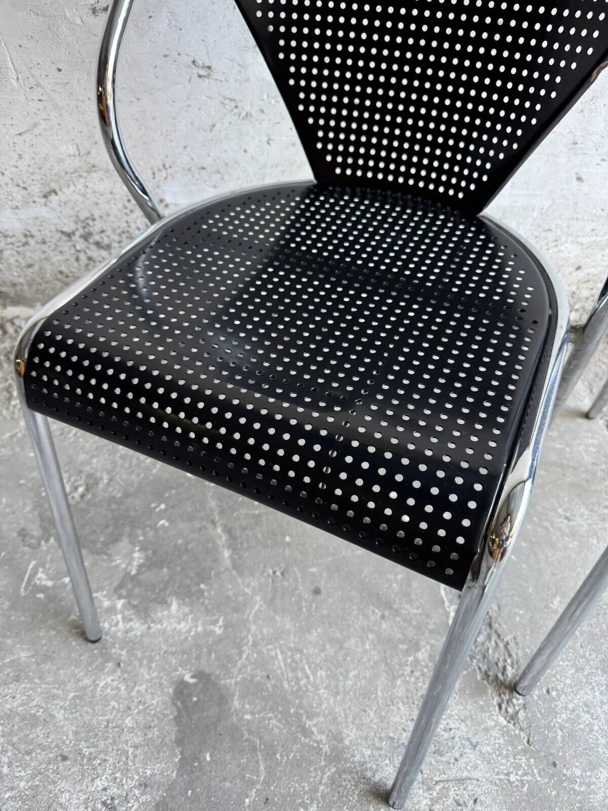 Set of 2 metal chairs with perforated design (1980s)