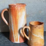Duo of vintage glazed stoneware potter's pitchers