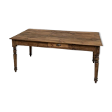 Antique farm table from the 1950s, with 3 drawers and turned legs