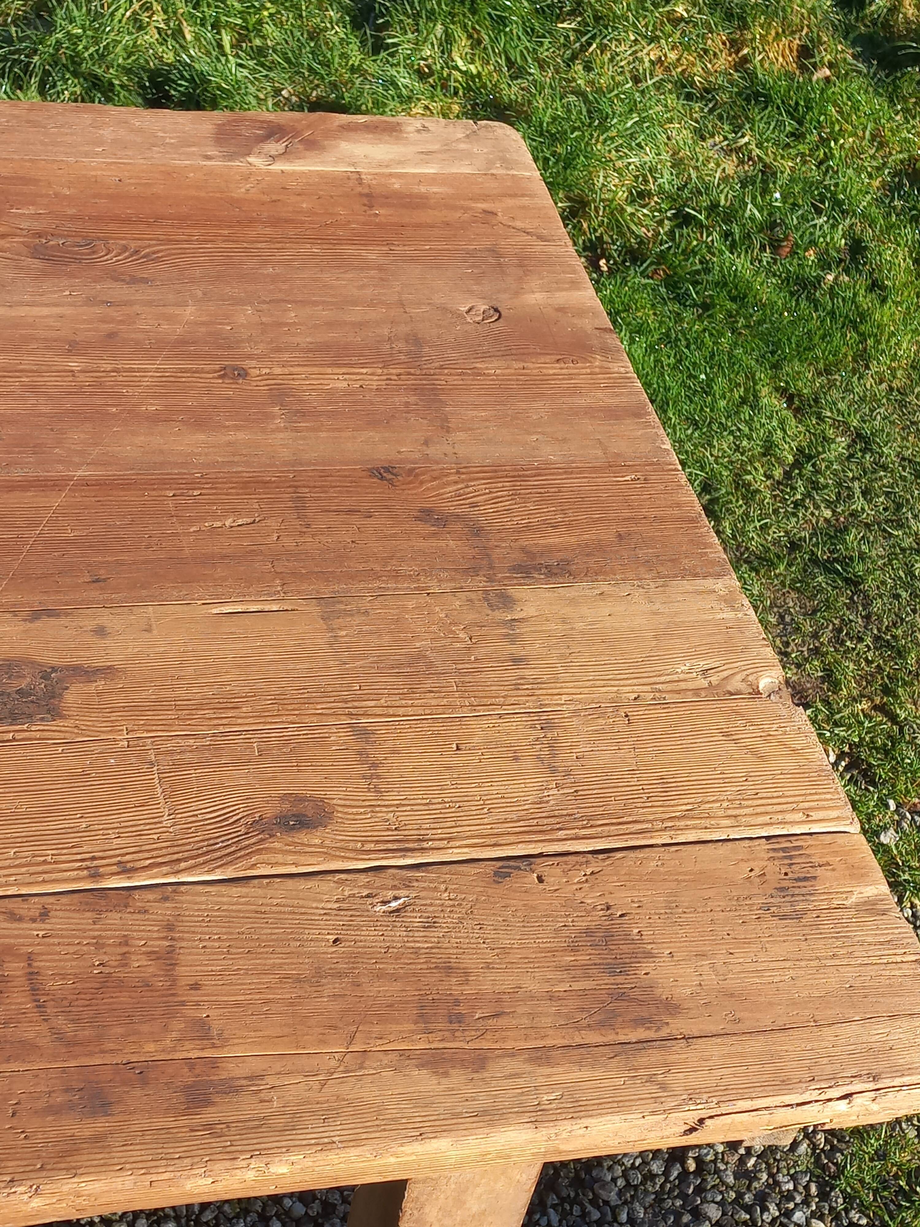 Brutalist farmhouse table Antique wooden workshop table 200cm