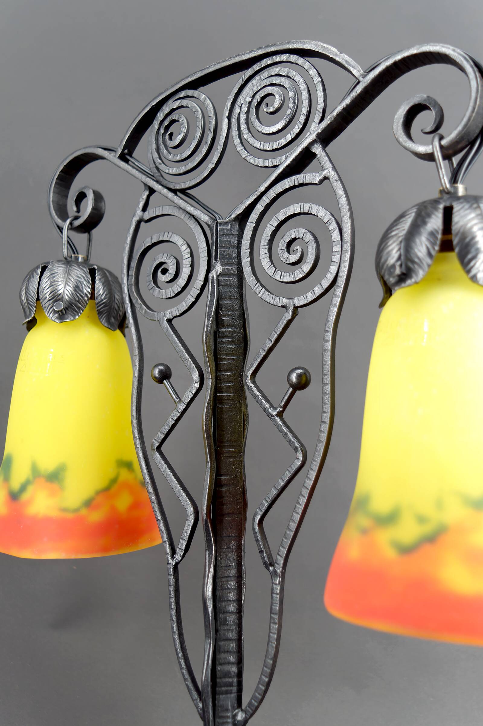 Bicéphale Art Deco lamp in wrought iron – Muller Frères Lunéville, circa 1930