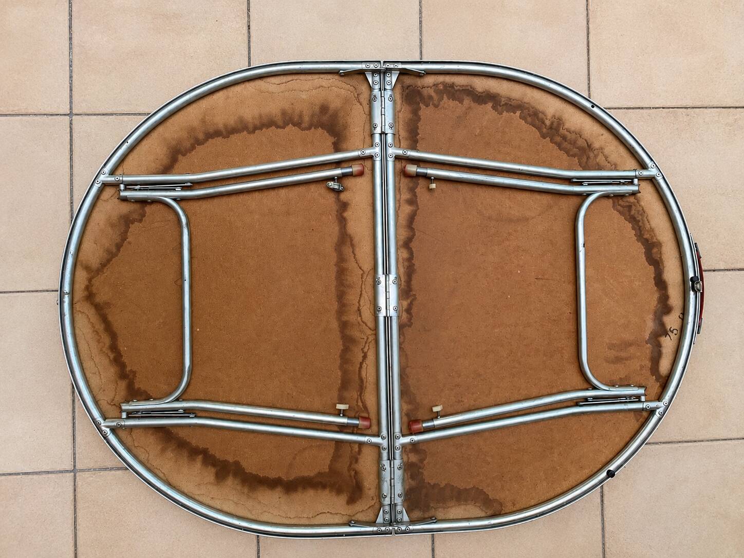 Folding oval table - height adjustable - metal and laminate - 60s/70s.