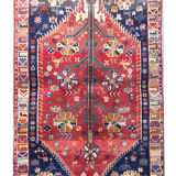 Tapis tribal persan traditionnel fait à la main Tapis de salon en laine rouge bleue - 111x165cm