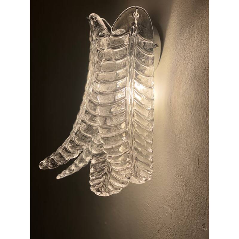 Set of Two Contemporary Italian Transparent “Felci” Murano Glass Wall Sconce