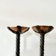 Pair of Arts & Crafts vintage antique candlesticks in wrought iron & copper