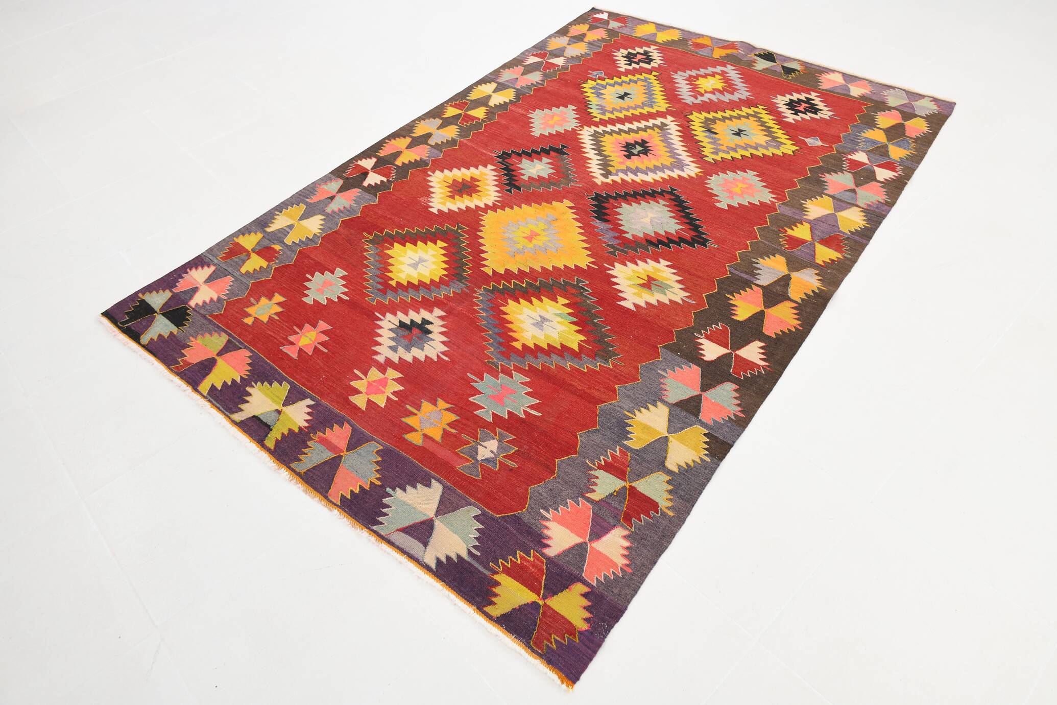 5x8 Red & Yellow Handmade Turkish Kilim Rug, 155x245Cm