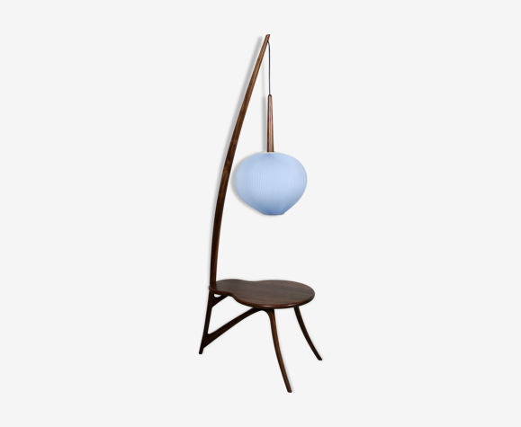 Lampadaire moderne du milieu du siècle et table en noix d'Amérique (bleu)