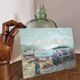 At the market by the port. Small painting signed Guglielmo Curti.