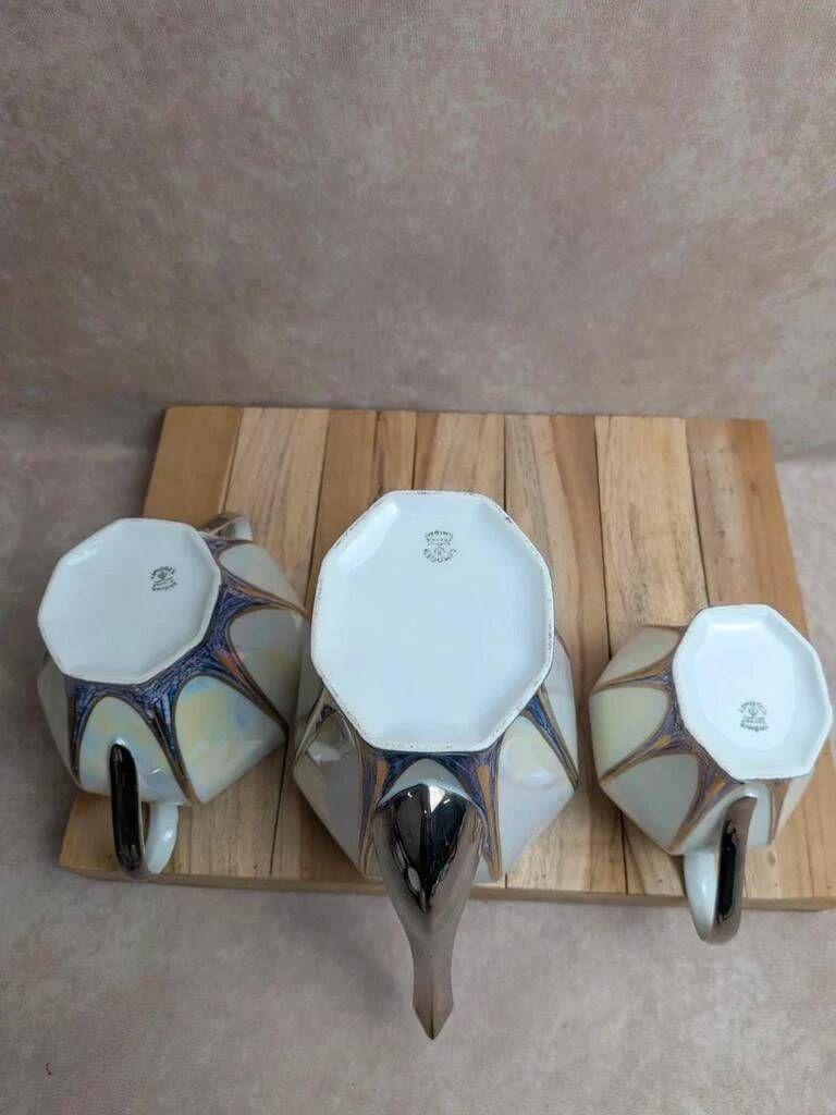 Art Deco coffee service Limoges Unique signed Pailles – 27 pieces in iridescent porcelain