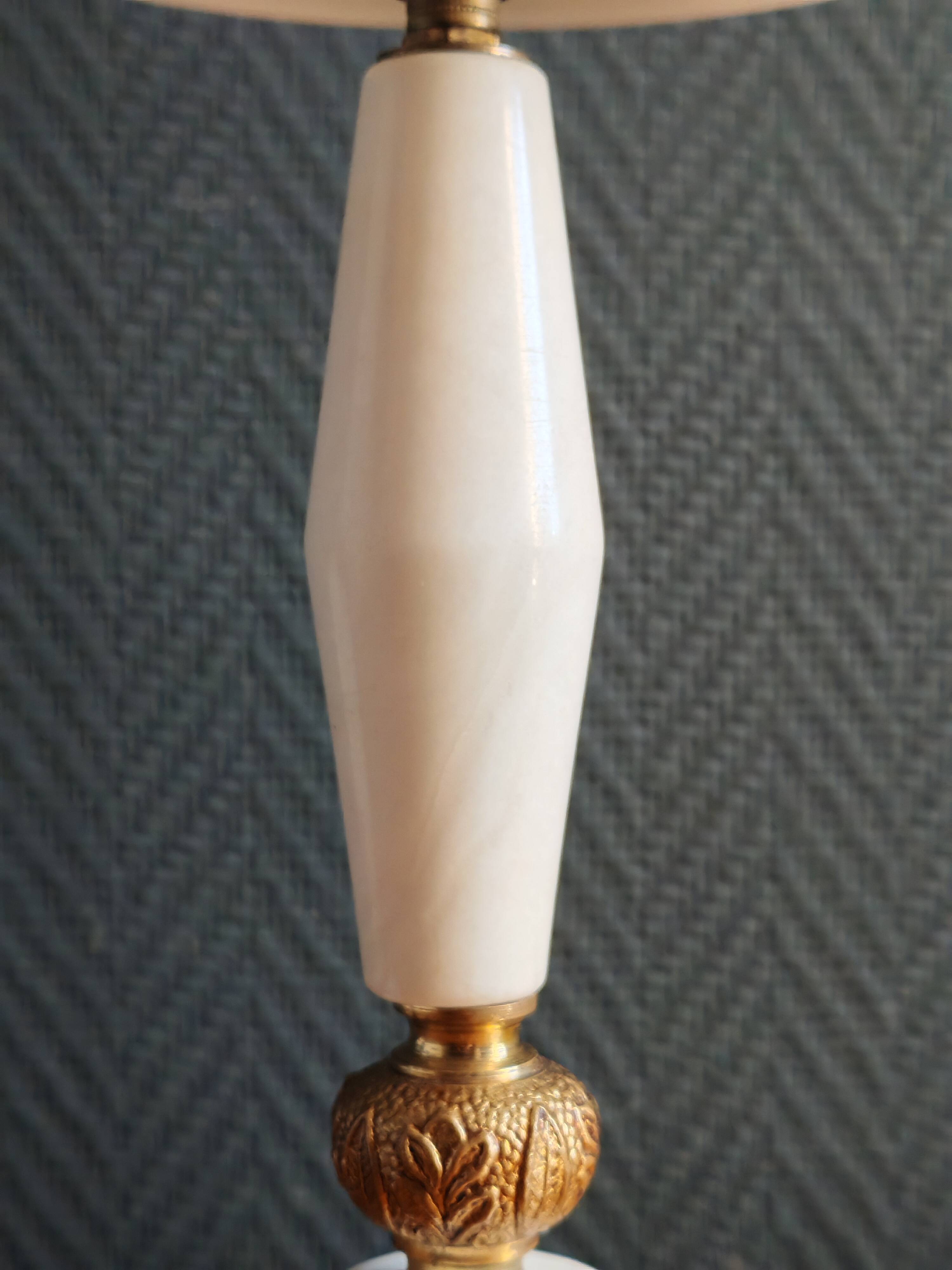 Vintage Table Lamp in White Marble and Brass