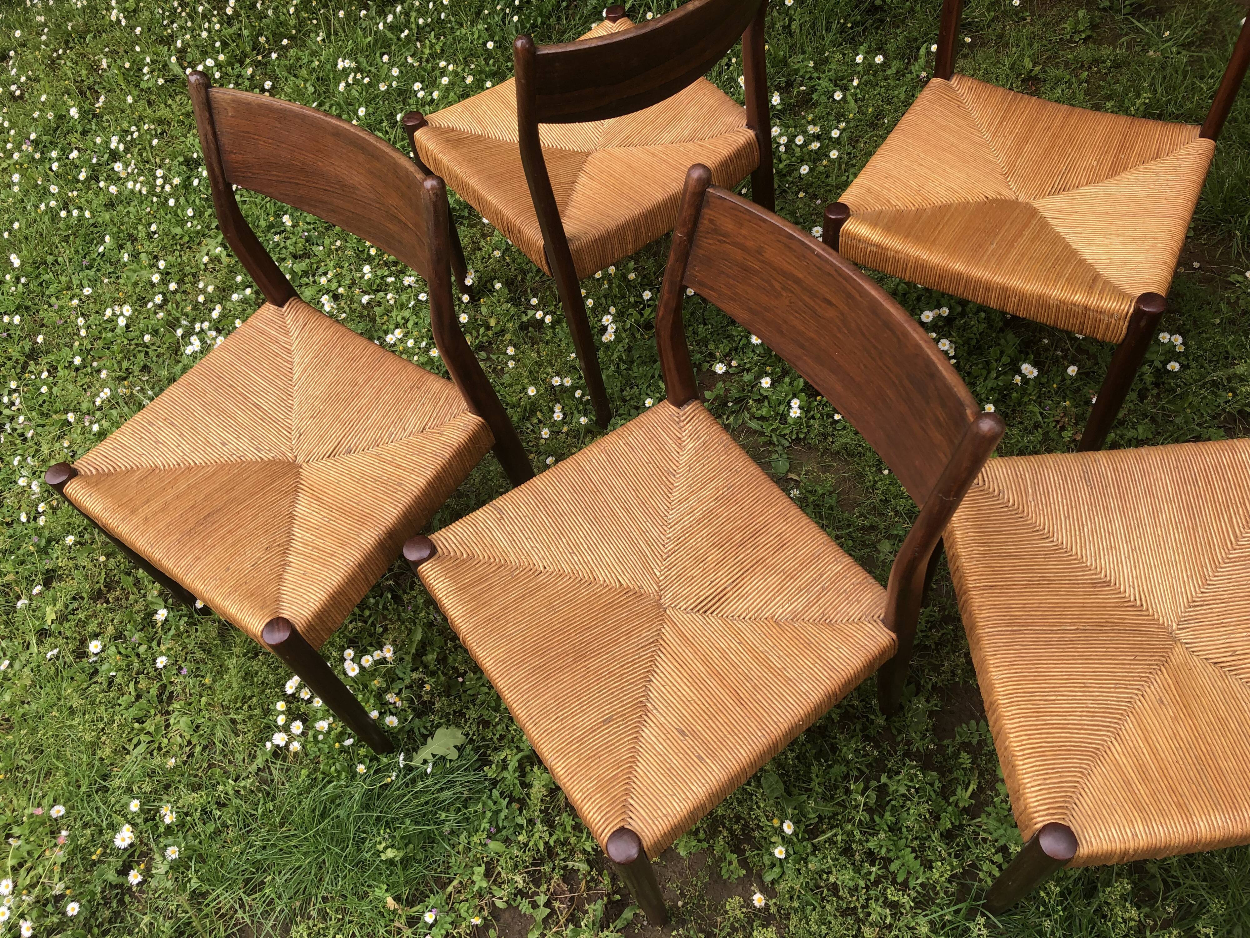 6 wooden and straw chairs, Scandinavian design Cees Braakman for Pastoe, 1960