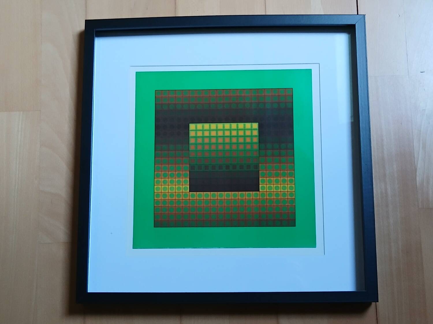 Tableau Op Art Victor Vasarely - Vintage Screen Print from the 70s Framed