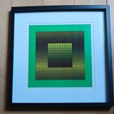 Tableau Op Art Victor Vasarely - Vintage Screen Print from the 70s Framed