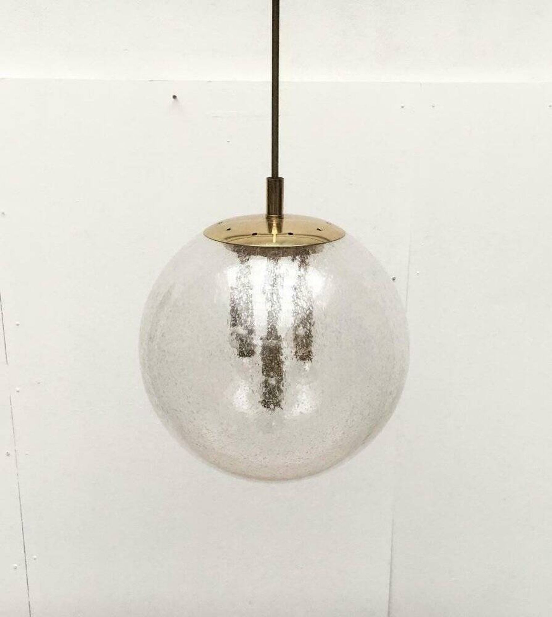 Large glass and brass planet ball pendant lamp from the mid-century German space age, 1960s.