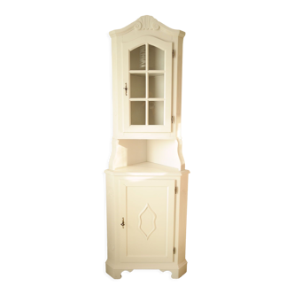 Corner sideboard glazed Louis XV style vintage white wood