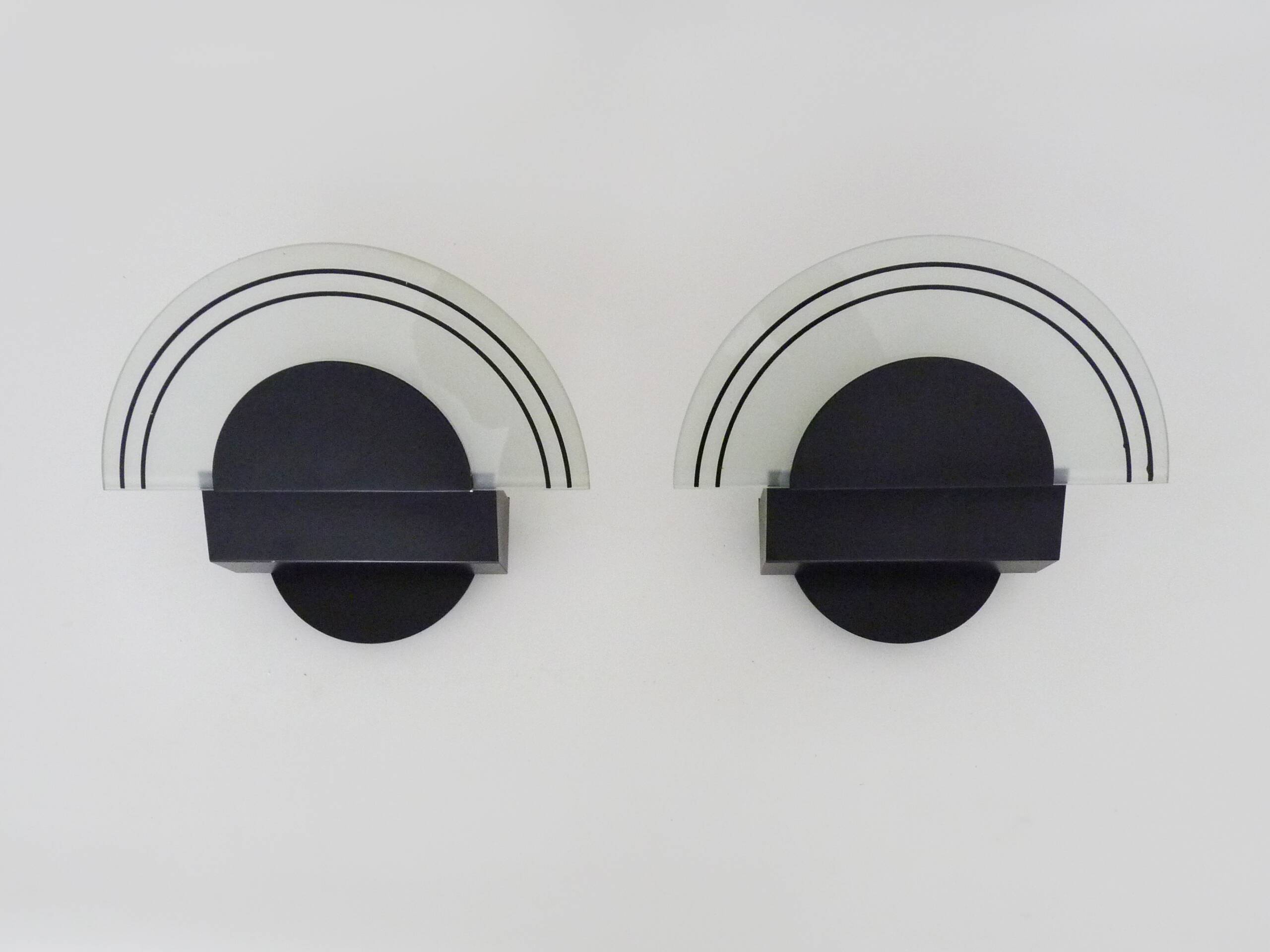 Pair of vintage Italian design metal wall lights from the 80s