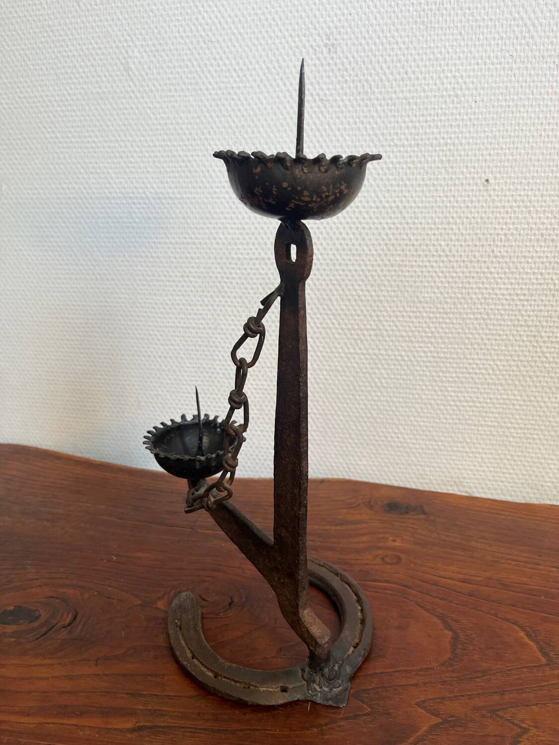 Bougeoir chandelier double Brutaliste fer forgé