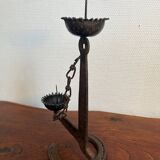 Brutalist double wrought iron candlestick holder