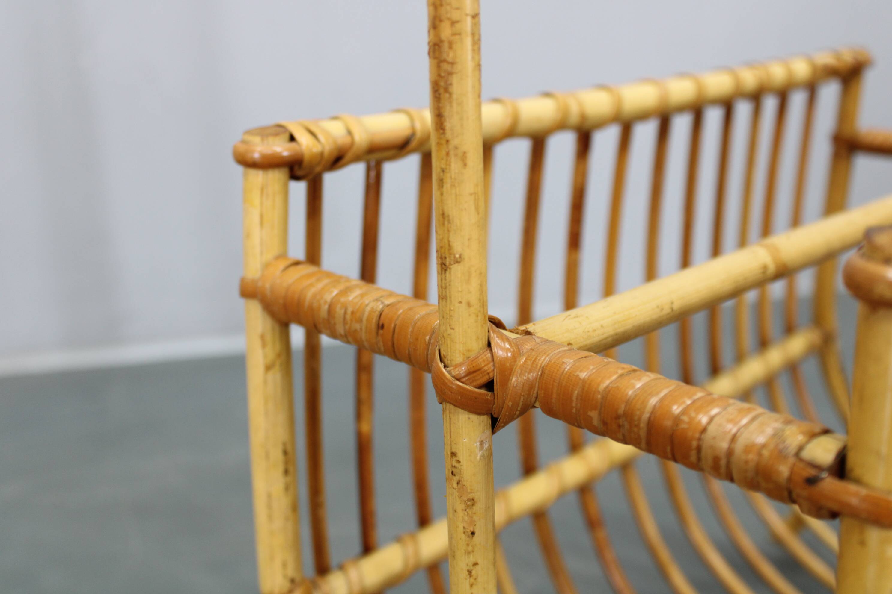 Mid-century European rattan accessories set with tables and magazine racks, 1960s