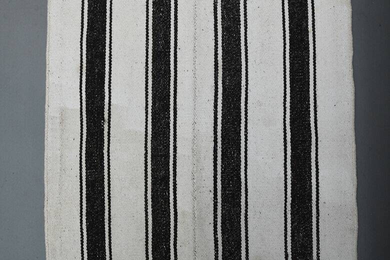 Black and white striped kilim rug 60 x 213 cm