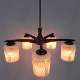 Suspension vintage avec 5 abat-jours en verre