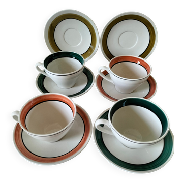 Ensemble de 4 grandes tasses vintage et 6 sous-tasses graphiques