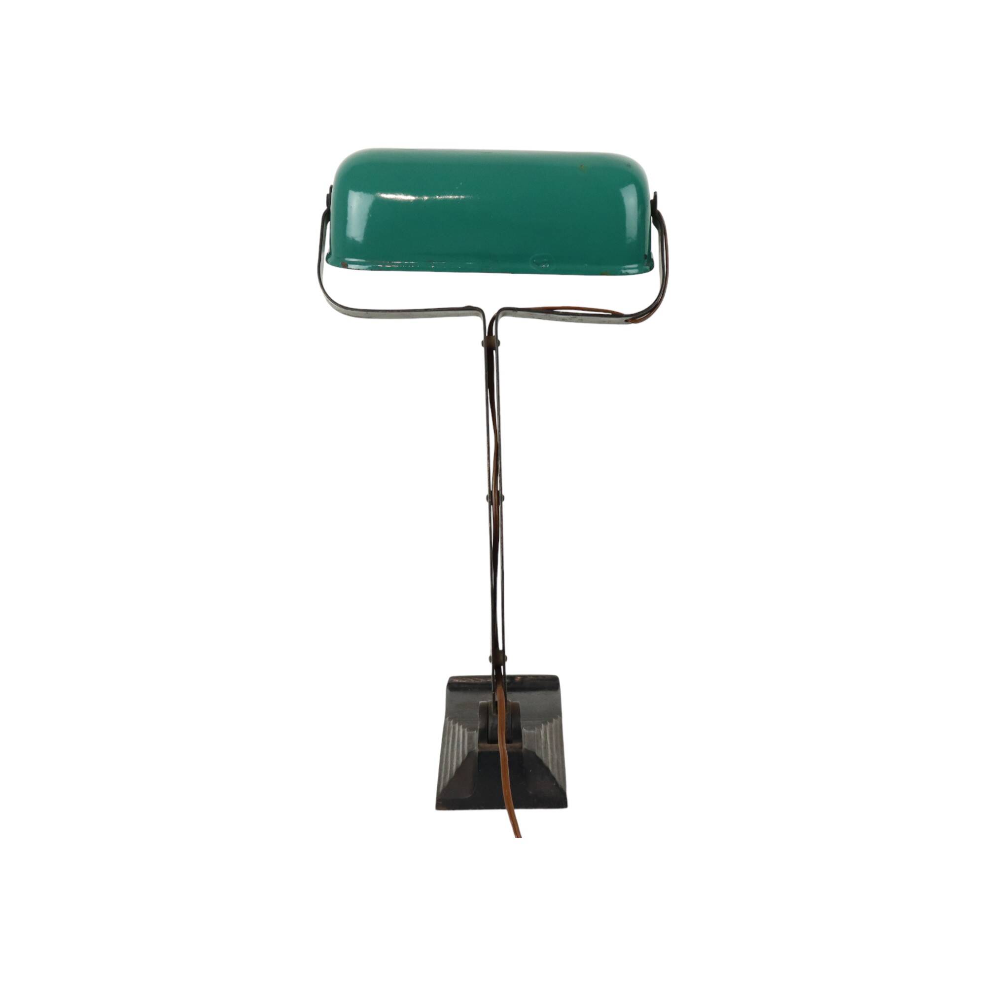 Art Deco Desk Lamp Notary Lamp Erpe Model 52 Wrought Iron Green Enamel Shade