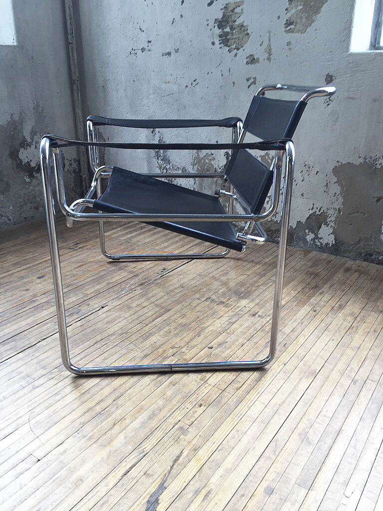 Bauhaus modernist leather chrome armchairs