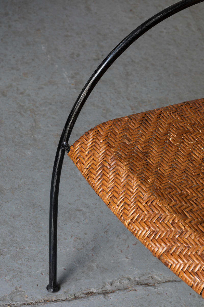 Set of 4 stackable dining chairs in steel and rattan, 1970s