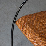 Set of 4 stackable dining chairs in steel and rattan, 1970s
