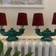 Pair of ceramic lamps with two arms of light, 1940s