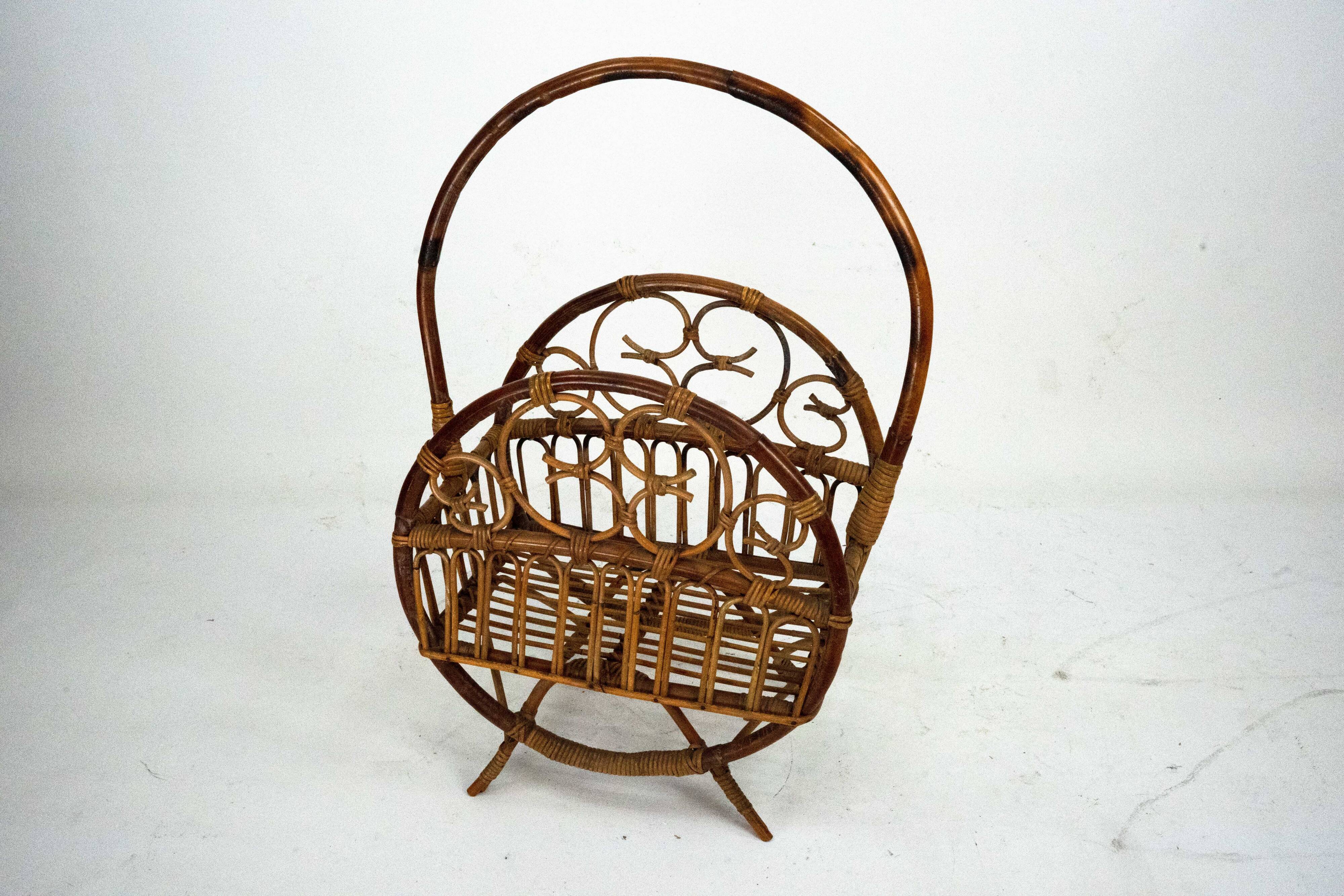 Italian Bamboo & Rattan Magazine Rack, 1950s
