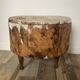 Tripod storage pouffe in wood and cowhide from the 60s-70s.