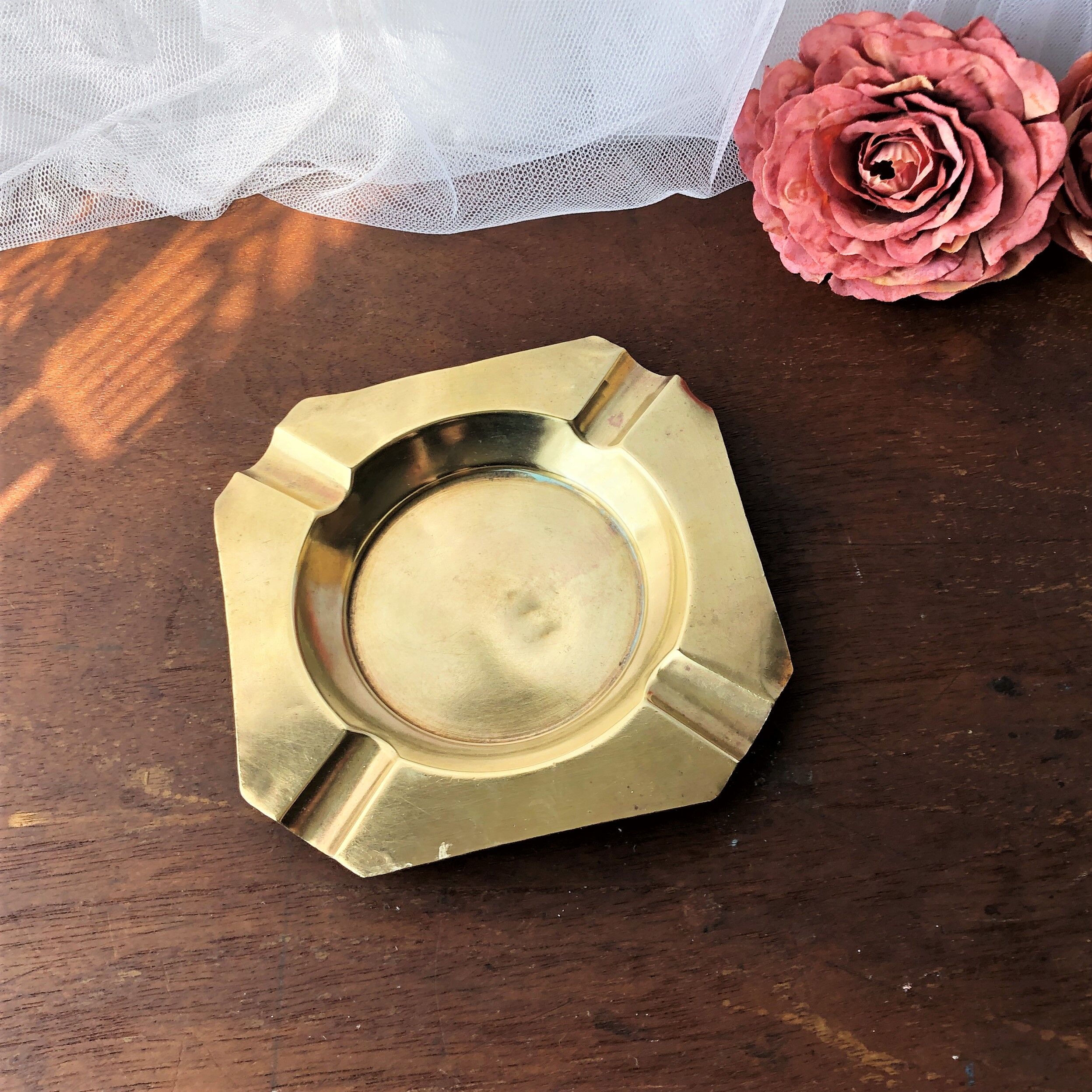 Cendrier laiton doré vintage