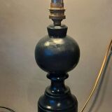 Pair of vintage beech wood lamps in black/grey lacquer.