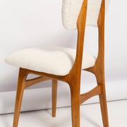 Mid-century "Butterfly" dining chair, light cream boucle, Poland, 1960s