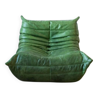 Dubai green leather Togo lounge chair by Michel Ducaroy for Ligne Roset