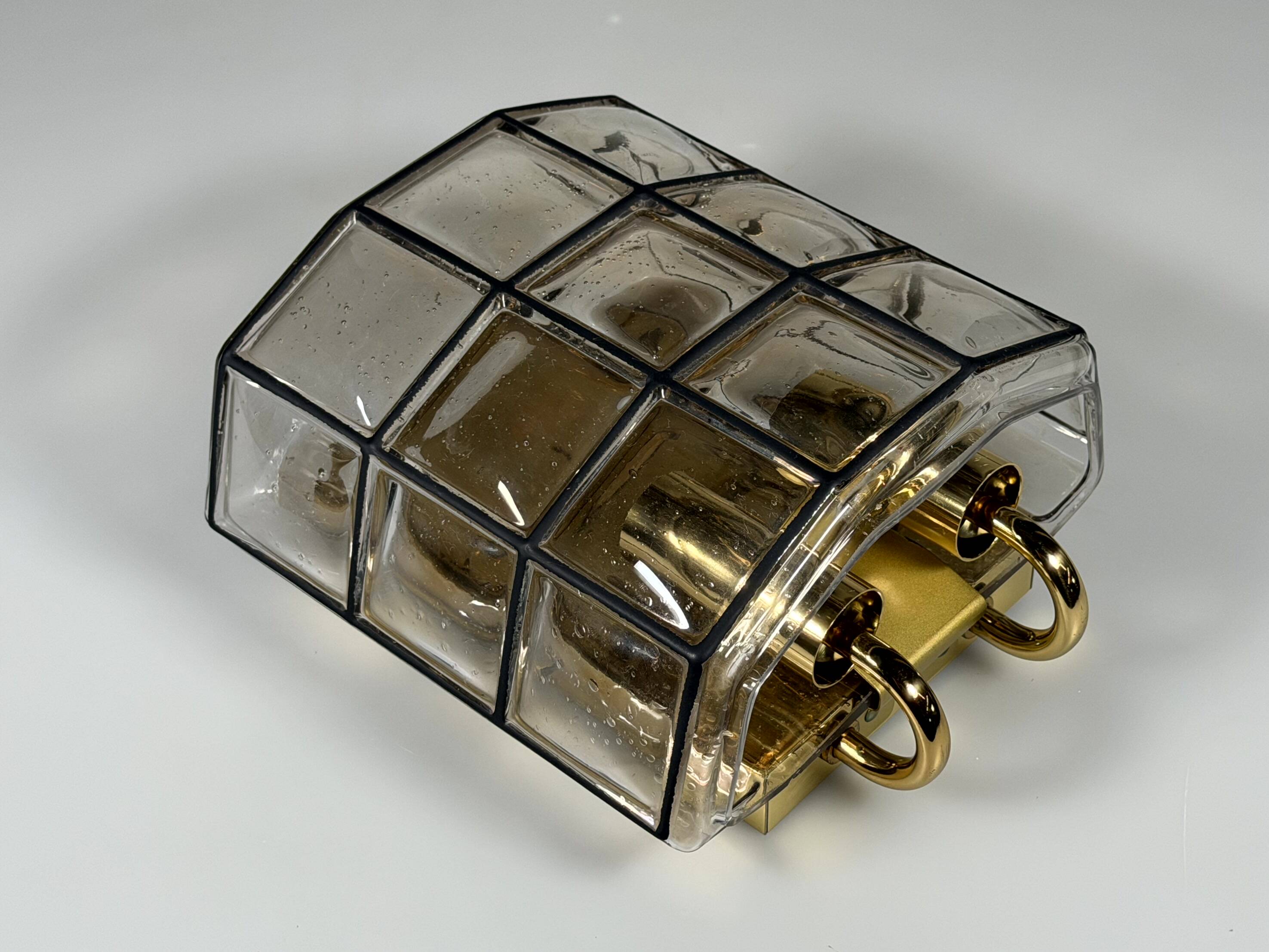 60s 70s Wall Lamp Wall Sconce Glashütte Limburg Germany Glass & Metal