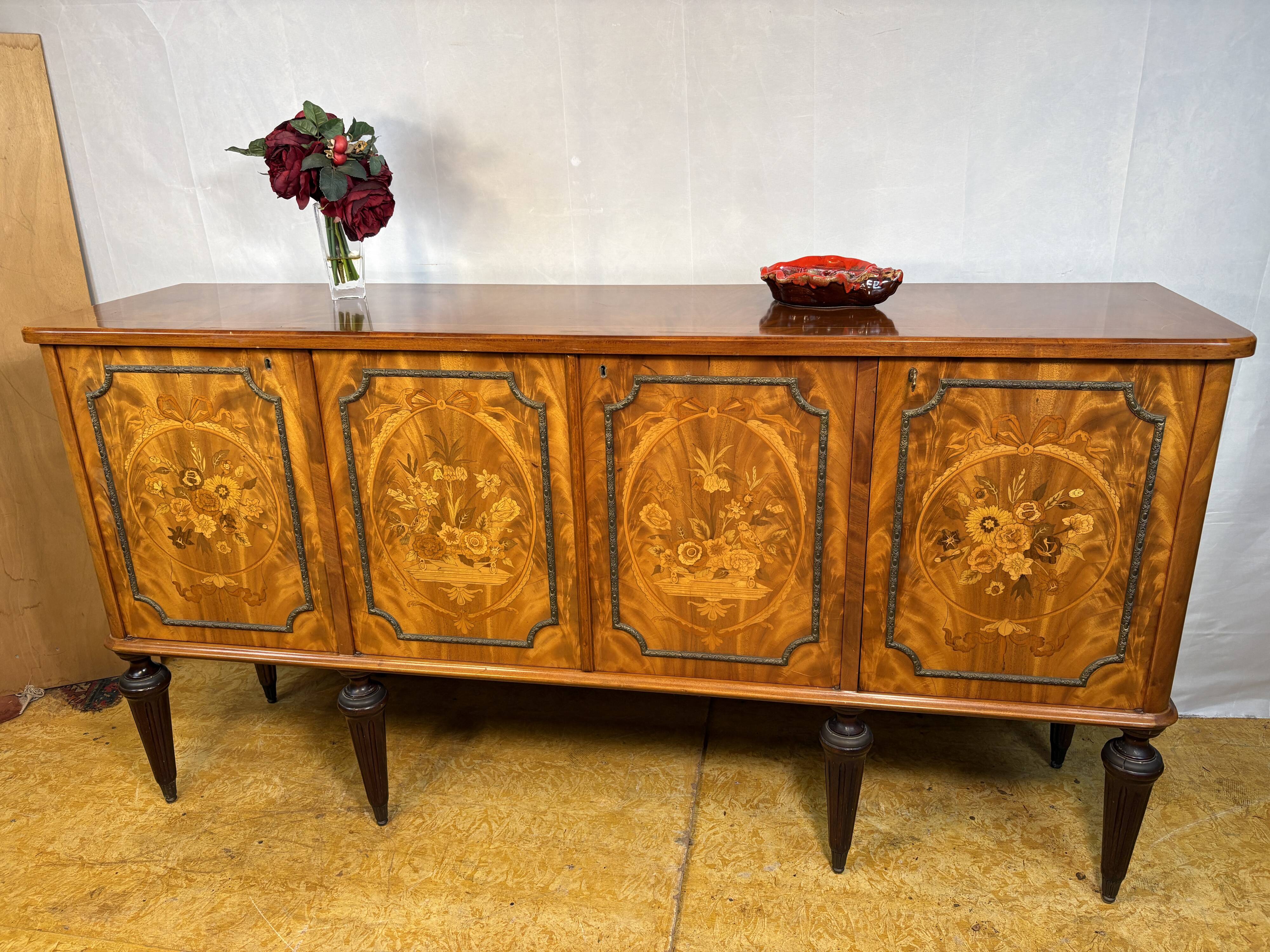 Exceptional Antique Marquetry Inlaid Hall Console / Sideboard – Circa 1900