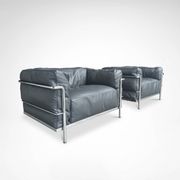 LC3 down cushions Y extra leather armchairs by Le Corbusier Cassina 1990s