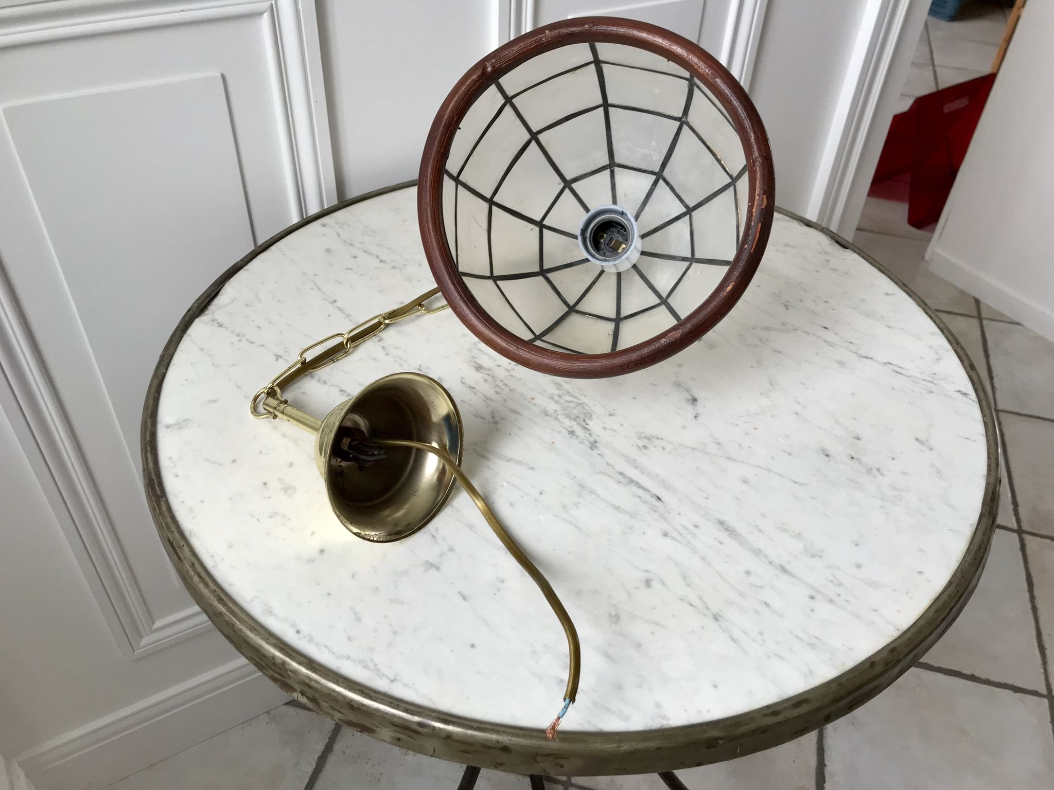 Suspension in mother-of-pearl and bamboo / wood 50s