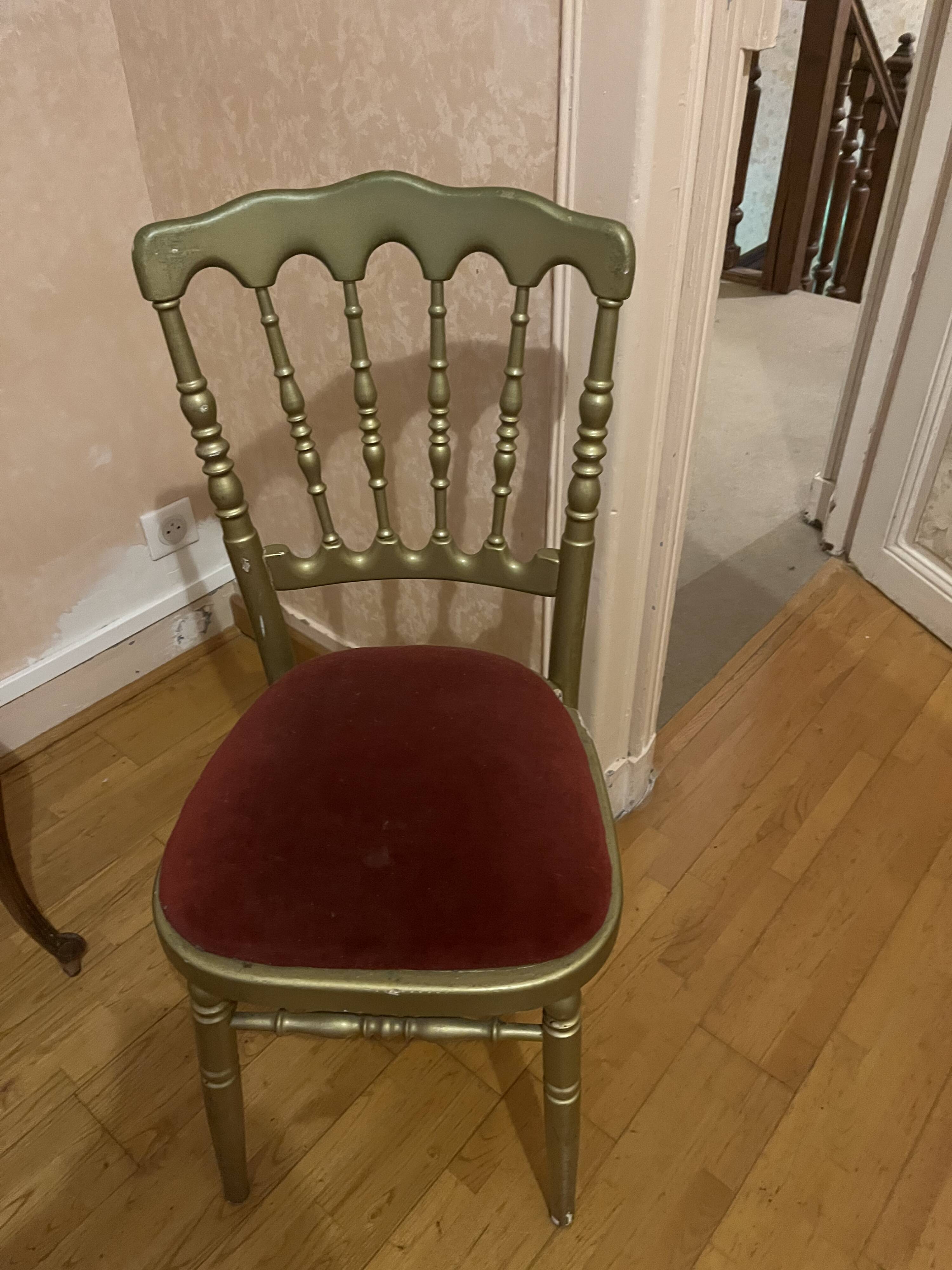 Gilded Napoleon III chair with red velvet seat