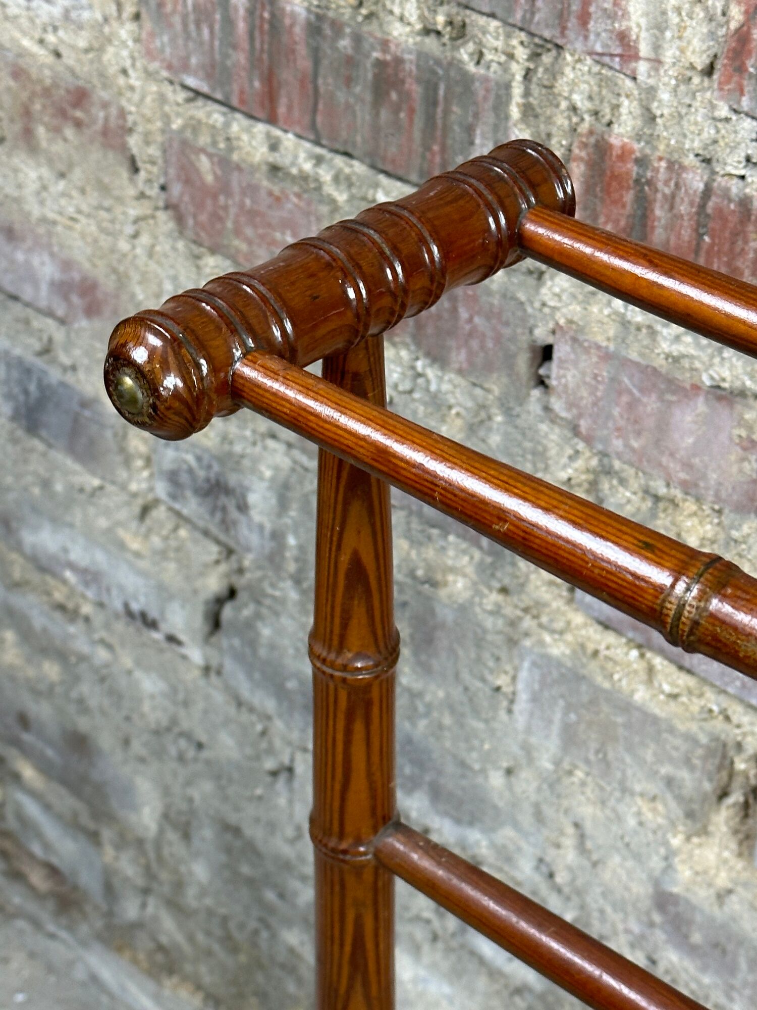 1900s bamboo style wooden towel rack