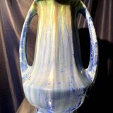 Grand vase forme amphore en gres de pierrefonds a couleur bleue et verte